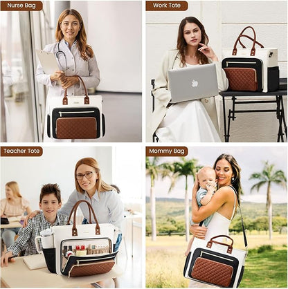 LOVEVOOK Laptop Tote Bag for Women, Teacher Nurse Work Bags with Laptop Compartment, Laptop Bag With Large Cup Holder, Professional Briefcase Business Large Purses Handbag, Dark Apricot-brown 17 Inch