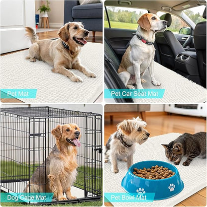 OLANLY Dog Door Mat for Muddy Paws 70x46, Absorbs Moisture and Dirt, Absorbent Non-Slip Washable Doormat, Quick Dry Chenille Mud Mat for Dogs, Entry Indoor Entryway Carpet for Inside Floor, Ivory