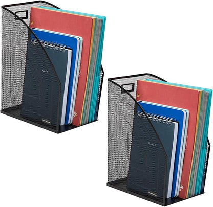 Mind Reader Vertical File Organizers, Desktop File Holders for Folders, Magazines, and Paperwork, Workspace Organizer, Metal Mesh, Set of 2, Black