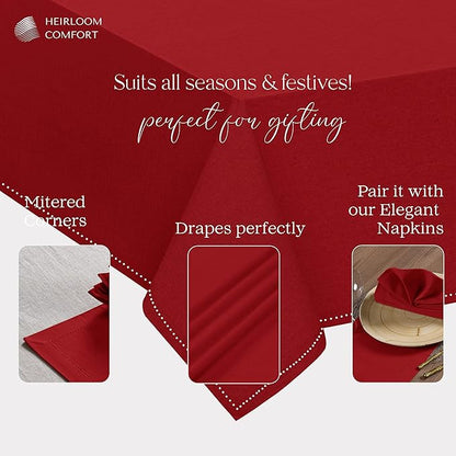 Red Cotton Tablecloth, Table Cover 52x70 Inch, Fits 4-6 Seats, Soft, Washable, Wrinkle Resistant, Rectangle Table Cloth for Dining, Anniversaries, Festive Gatherings, Family Dinner