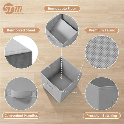 STORAGE MANIAC Storage Cubes, 13 Inch Collapsible Storage Bins with Handles, 6 Pack Fabric Foldable Bins for Organization, Durable Storage Bins for Closet, Shelves, Offices, Toys, 6-Pack Grey