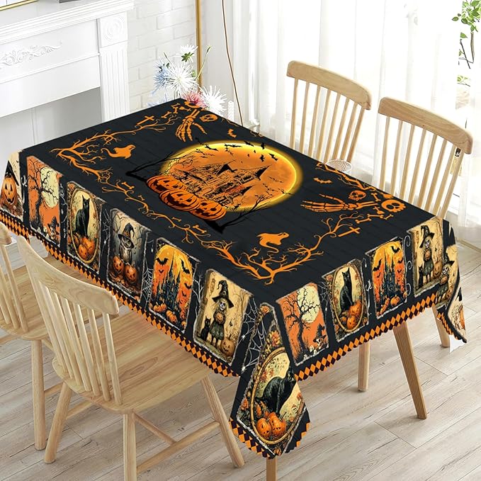 Eikione Rectangular Tablecloth 152x220inch, Halloween Grimace Tablecloth Waterproof and Wrinkle-Free, Table Covers, Summer Decorations for Home Dining