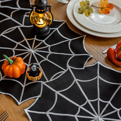 Joyfol Day Halloween Table Runner 14 x 36 Inch, Embroidered Spider Web Table Runners, Black Fireplace Mantel Scarf, Halloween Table Decorations for Parties Gothic Scary Nights