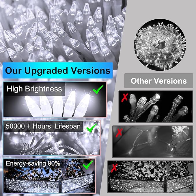 612 LED 60FT Christmas Lights with 136 Drops, 12 Modes Dimmable Cool White Outdoor Hanging Lights with Timer Memory, Waterproof Curtain Lights for Home Bedroom Indoor Tree Window Roof Fence Wedding