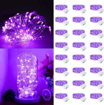Fairy Lights,Silver Wire String Lights Waterproof,Battery Operated 7FT 20LED Firefly Starry Moon Lights for DIY Christmas Wedding Party Bedroom Decor (Purple, 24 Pack)