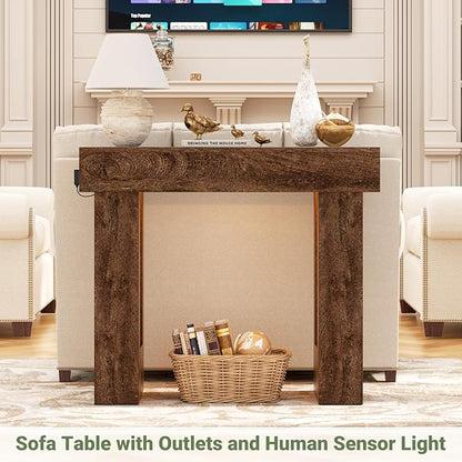 Unikito 39" Entryway Table with Socket and Sensor Light, Narrow Console Table with Storage Behind Couch, Farmhouse Entryway Table for Hallway, Behind The Couch, Living Room, Foyer