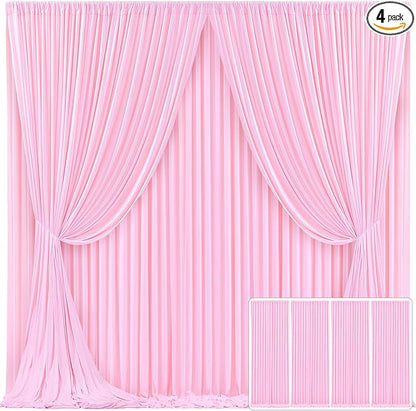 4 Panels Pink Backdrop Curtain for Parties Baby Shower Wrinkle Free Pink Photo Curtains Backdrop Drapes Fabric Decoration for Wedding Birthday Party 20ft(W) x 10ft(H)