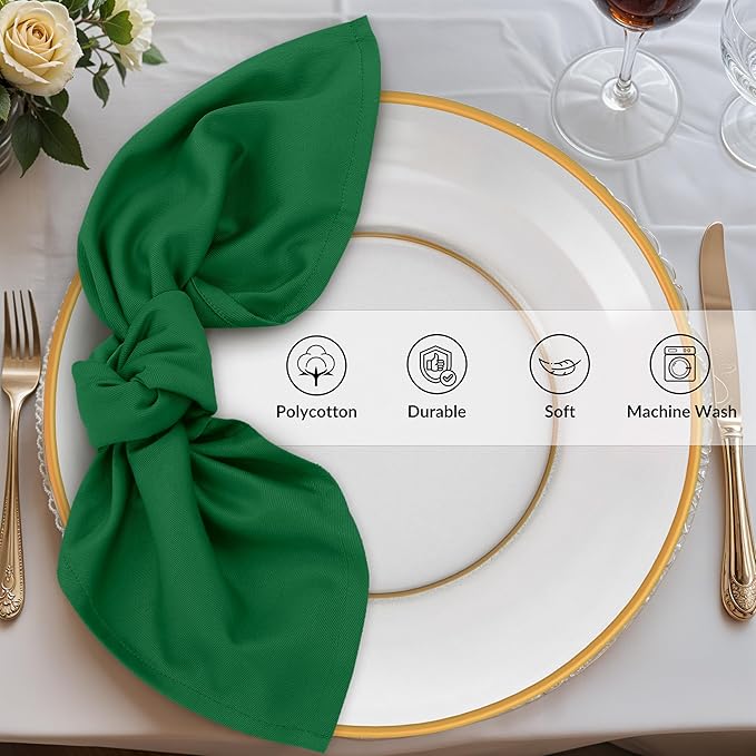 Zoyer Cloth Napkins Set of 12, 18x18 Inches Cotton Enrich Napkins Cloth ‎Washable, Soft & Durable Dinner Napkins for Parties, Wedding, Christmas, ‎Thanksgiving & Everyday Use - Dark Green