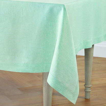 Solino Home Linen Tablecloth 60 x 120 Inch - 100% Pure Linen Chambray Aqua Table Cloth for Rectangle Tables - Athena, Machine Washable Tablecloth