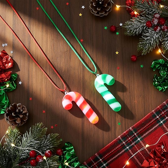 Yinkin 30 Pcs Christmas Light up Necklace for Adults Flashing Necklaces Christmas Accessory for Xmas Party Favors Stocking Stuffers Xmas Ornaments Decoration Party Supplies (Cane)