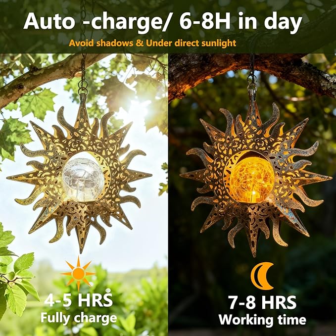 Solar Lights Outdoor Garden Decor Hanging Lanterns Decoration Metal Sunflower Gifts Waterproof for Yard Clearance Front Porch Lawn Driveway Patio Backyard Pathway Gardening Gift