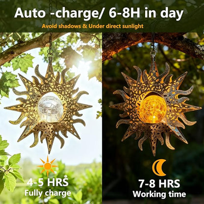 Solar Lights Outdoor Garden Decor Hanging Lanterns Decoration Metal Sunflower Gifts Waterproof for Yard Clearance Front Porch Lawn Driveway Patio Backyard Pathway Gardening Gift