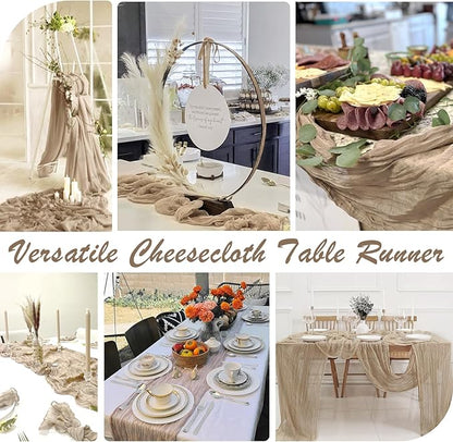 12 Pack Nude Cheesecloth Table Runner,10ft Boho Light Brown Cheese Cloth Table Runner Long Tan Gauze Runner for Wedding Party Bridal Baby Shower Christmas Table Decor