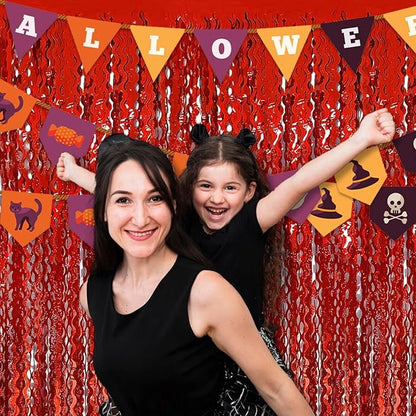 4 Pack Red Fringe Curtain Backdrop 3.2Ft x 8.2Ft Metallic Tinsel Foil Fringe Streamers Background for Photo Booth, Easter, Mother's Day, Bachelorette, Wedding, Birthday Party Decoration