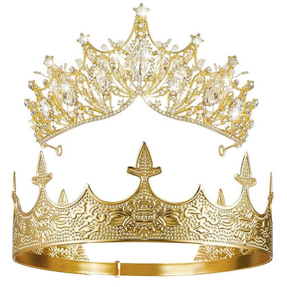 Sureio 2 Pcs King and Queen Crowns Set Antique Baroque Royalty Tiaras Costume Accessories for Halloween Couple Cosplay, Birthday Wedding Prom Party(Vivid Style)
