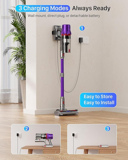 Cordless Vacuum Cleaner for Home - Powerful Stick Vacuum with HEPA Filter, 55-Min Runtime, LED Light, Anti-Tangle Brush, Detachable Battery,Lightweight Vacuum for Pet Hair,Carpets & Hard Floors