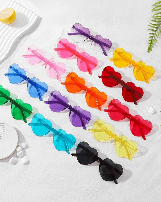 100 Pairs Heart Shaped Sunglasses for Women, Colorful Rimless Fun Heart Sunglasses Bulk Party Favors