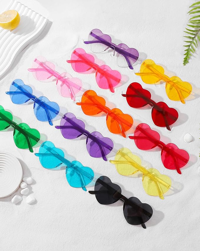 100 Pairs Heart Shaped Sunglasses for Women, Colorful Rimless Fun Heart Sunglasses Bulk Party Favors