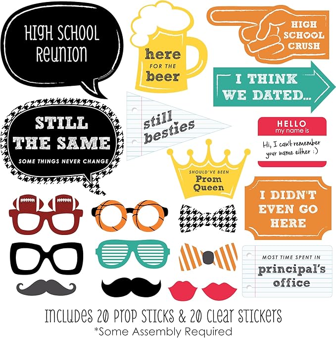 Big Dot of Happiness School Reunion Photo Booth Props Kit - 20 Premium Cardstock Party Accessories, Class Memory Picture Props with Sticks