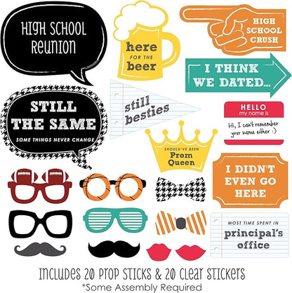 Big Dot of Happiness School Reunion Photo Booth Props Kit - 20 Premium Cardstock Party Accessories, Class Memory Picture Props with Sticks