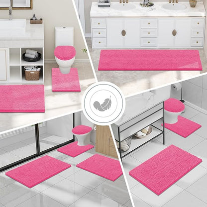 Smiry Luxury Chenille Bathroom Rugs 34x21, Extra Soft and Absorbent Shaggy Bath Mat, Machine Washable, Non-Slip Plush Carpet Runner for Tub, Shower, and Floor, Home Decor Accessories, Hot Pink
