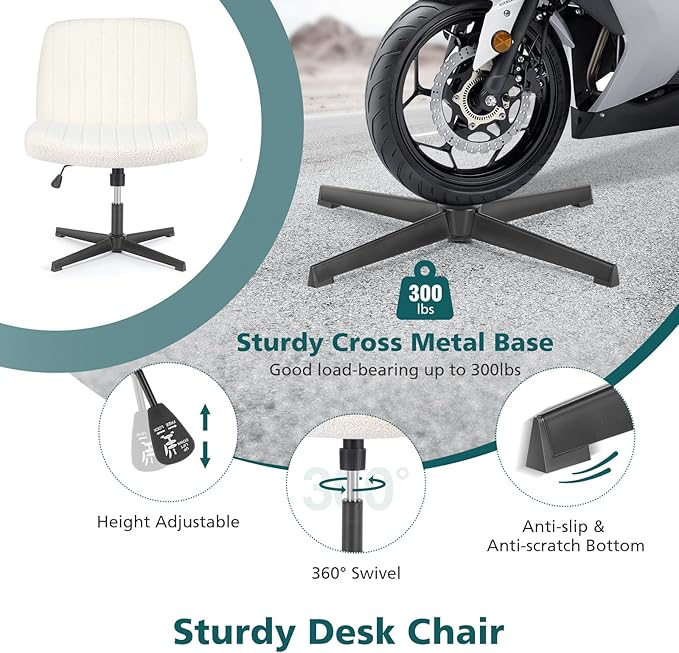 OLIXIS Criss Cross Chairs Legged Armless No Wheels Wide Seat Height Adjustable Swivel Rolling Padded Furry Cute Home Office Desk Seating for Bedroom, Student, Study Room