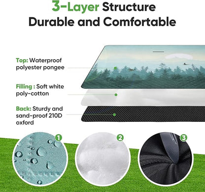 Picnic Blanket Waterproof Extra Large 79”x79” 210D Oxford Outdoor Blanket for Grass Portable Sand Proof Beach Blanket for 6-8 Adults, Morning Forest
