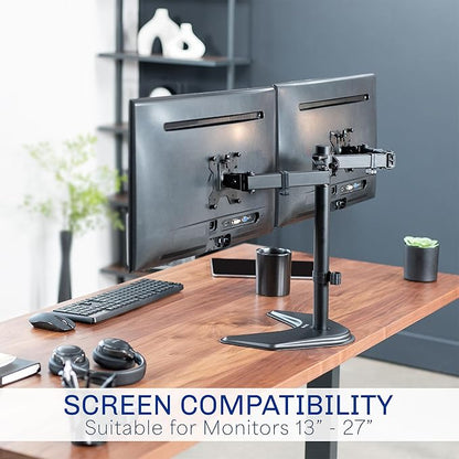 VIVO STAND-V002F Dual LED LCD Monitor Free-Standing Desk Stand for 2 Screens up to 27 Inch Heavy-Duty Fully Adjustable Arms with Max VESA 100x100mm
