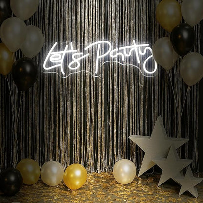 Let's Party Neon Sign for Wall Decor Led Neon Lights for Teen Bedroom Decor Art Light Up Letters LED Neon Signs for All Party Decorations US 5v 21.7×10.4 Inch (White)