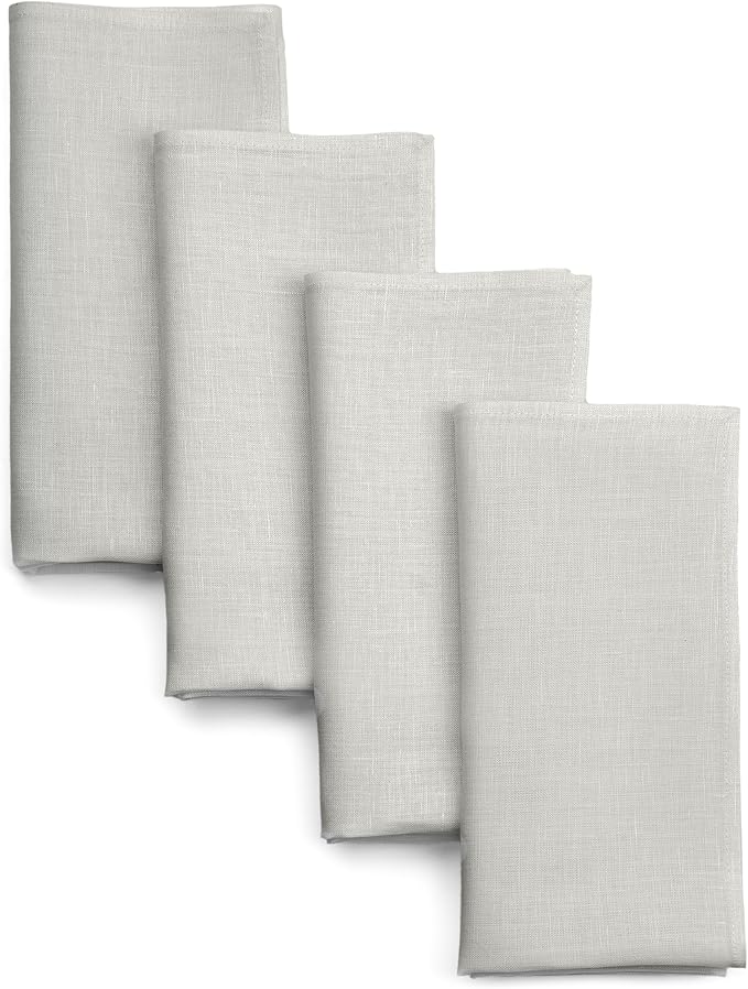 D'Moksha Homes Silver Grey Linen Napkins 18 x 18 Inch - 100% Pure Linen Cloth Washable Dinner Napkins Set of 4 for Winter, Christmas, Holiday