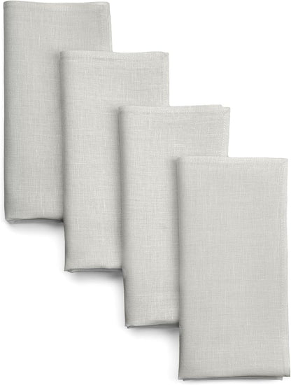 D'Moksha Homes Silver Grey Linen Napkins 18 x 18 Inch - 100% Pure Linen Cloth Washable Dinner Napkins Set of 4 for Winter, Christmas, Holiday