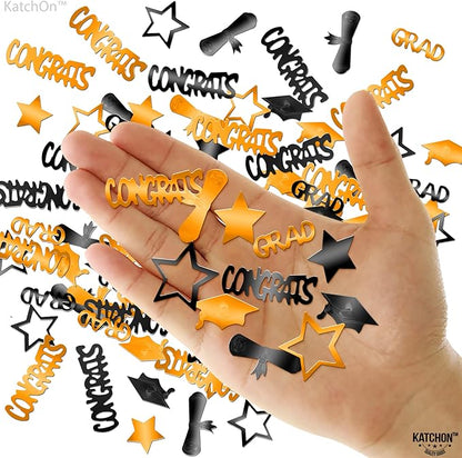 KatchOn, Congrats Grad Graduation Confetti 2025 - Pack of 1000 | Orange and Black Class of 2025 Decorations | Grad Confetti for Orange and Black Graduation Decorations 2025