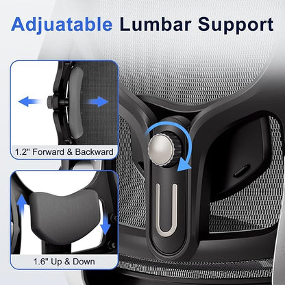 Ergonomic Office Chair, Mesh Seat Cushion with 3D Armrests and 3D Headrest, Adjustable Lumbar Support with 90-120° Rocking Function, Black