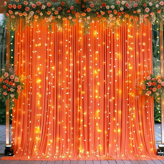 10x10 Orange Backdrop Curtain for Parties Wrinkle Free Orange Photo Curtains Backdrop Drapes Fabric Decoration for Wedding Birthday Party Baby Shower 5ft x 10ft,2 Panels