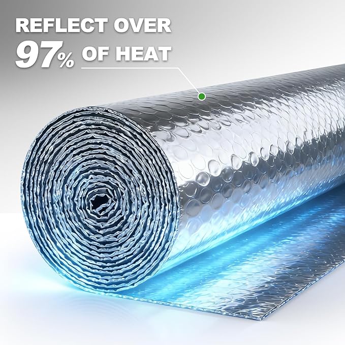 Reflective Foil Insulation, 24In x 20Ft Aluminum Foil Bubble Shield Double Reflective Bubble Insulation Sheet, Radiant Barrier Roll for RV Windows