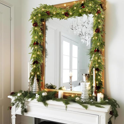 WBHome 6ft Pre-lit Norway Spruce Christmas Garland, Winter Greenery Garland for Christmas with 100 LED Lights, Holiday Seasonal Outdoor/Indoor Home Decor, 6FT Long
