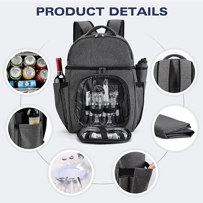 Picnic Backpack & Accessories - Picnic Set for 2 Person with 2 Insulated Cooler Compartment, Lightweight Blanket and Cutlery Set, Perfect for Wedding Gifts for Couples and Bridal Shower Gifts