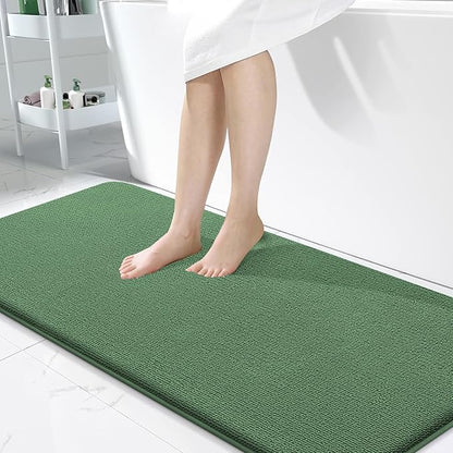 OLANLY Thick Memory Foam Bath Mat Rug 47x24, Extra Soft Absorbent Bathroom Rug, Quick Dry Bath Mats, Non-Slip, Machine Washable Carpet for Bathroom, Tub and Shower, Home Decor Accessories, Olive Green