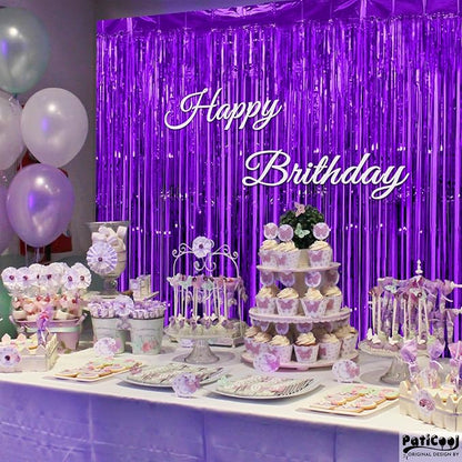 Thicken Purple Streamers 4 Pack 3.2 x 8.2 FT, Purple Birthday Decorations Tinsel Backdrop Curtains, Foil Fringe Photo Backdrop for Halloween, Graduation Party Decorations