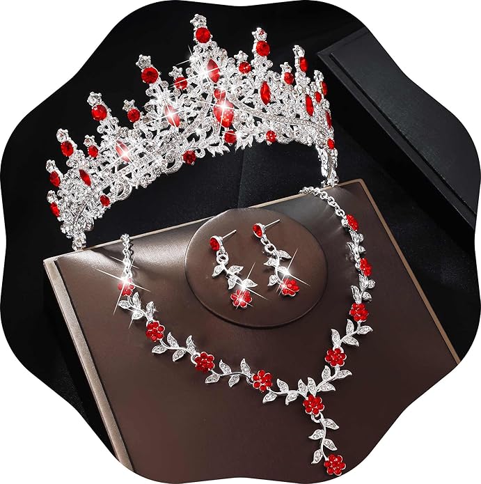 Kamirola Tiaras and Crowns for Women,Tiaras Earrings Necklace, Crystal Bridal Jewelry Set (TR48)