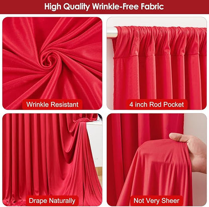 10 x 10 Red Backdrop Curtains for Parties, 10ft Long Curtains for Photo Background Red Wedding Drapes for Backdrop Birthday Baby Shower Bridal Shower Anniversaries Ceremony Prom Events Decorations