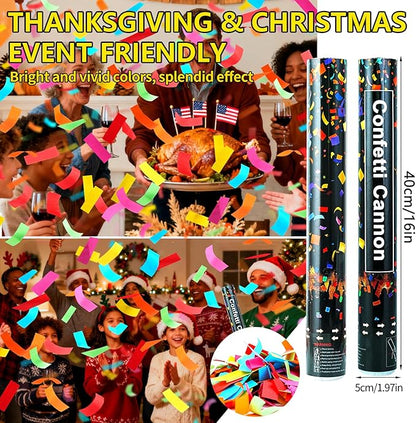 16in Biodegradable Confetti Poppers,Confetti Cannons Bulk with Colorful Confettis Design for Ceremony Party Favor Supplies,Birthday Holiday,Halloween Thanksgiving,Christmas,New Year's Eve(2Pack)