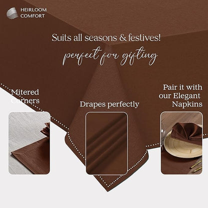 Brown Cotton Tablecloth, Table Cover 60x86 Inch, Fits 6-8 Seats, Soft, Durable, Washable, Wrinkle Resistant, Rectangle Table Cloth for Dining, Holiday Gatherings, Dinner, Weddings