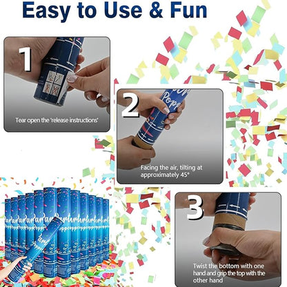Confetti Cannon 12Inch Confetti Poppers 12 Pack Multicolor Party Poppers Confetti Shooters Air Compressed Color Popper Cannon Bulk for Graduation New Years Eve Birthday Wedding Indoor and Outdoor
