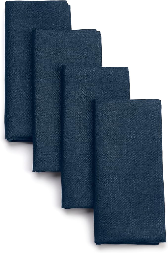 D'Moksha Homes Navy Blue Linen Napkins 18 x 18 Inch - 100% Pure Linen Cloth Washable Dinner Napkins Set of 4 for Winter, Christmas, Holiday