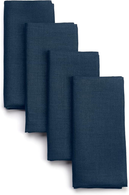 D'Moksha Homes Navy Blue Linen Napkins 18 x 18 Inch - 100% Pure Linen Cloth Washable Dinner Napkins Set of 4 for Winter, Christmas, Holiday