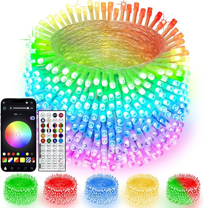 Smart Color Changing Christmas Lights with Remote & App Control, 198FT 600 LED RGB String Lights with Timer, Music Sync Multiple Modes Twinkle Christmas Tree Light Waterproof Indoor Outdoor Xmas Decor