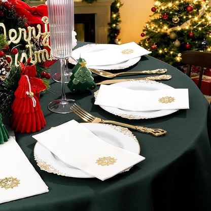 50 Pack Christmas Snowflake Paper Napkins - Cloth-like Christmas Disposable Hand Towels, Gold Premium Quality Xmas Dinner Napkin for Home Kitchen Table Bathroom Holiday Decor
