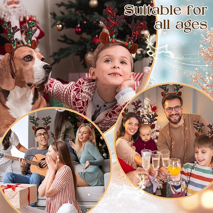Zubebe 36 Pcs Christmas Reindeer Antlers Headband Deer Antlers Ears Hairbands with Glitter Sequins Christmas Photo Booth Props for Party Favors Cosplay Costume Supplies