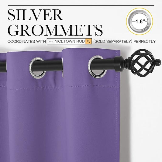 NICETOWN Lilac Purple Room Darkening Curtains for Kitchen, Window Treatment Thermal Insulated Solid Grommet Room Darkening Curtains/Drapes for Bedroom (Set of 2, 42 inches Wide by 48 inches Long)